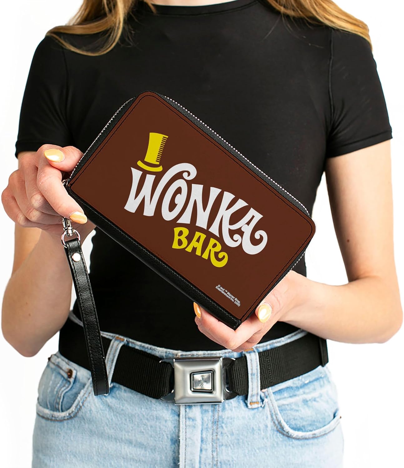 Buckle-Down Movies Wallet, Zip Around, Willy Wonka and the Chocolate Factory Wonka Bar Wrapper Logo, Vegan Leather