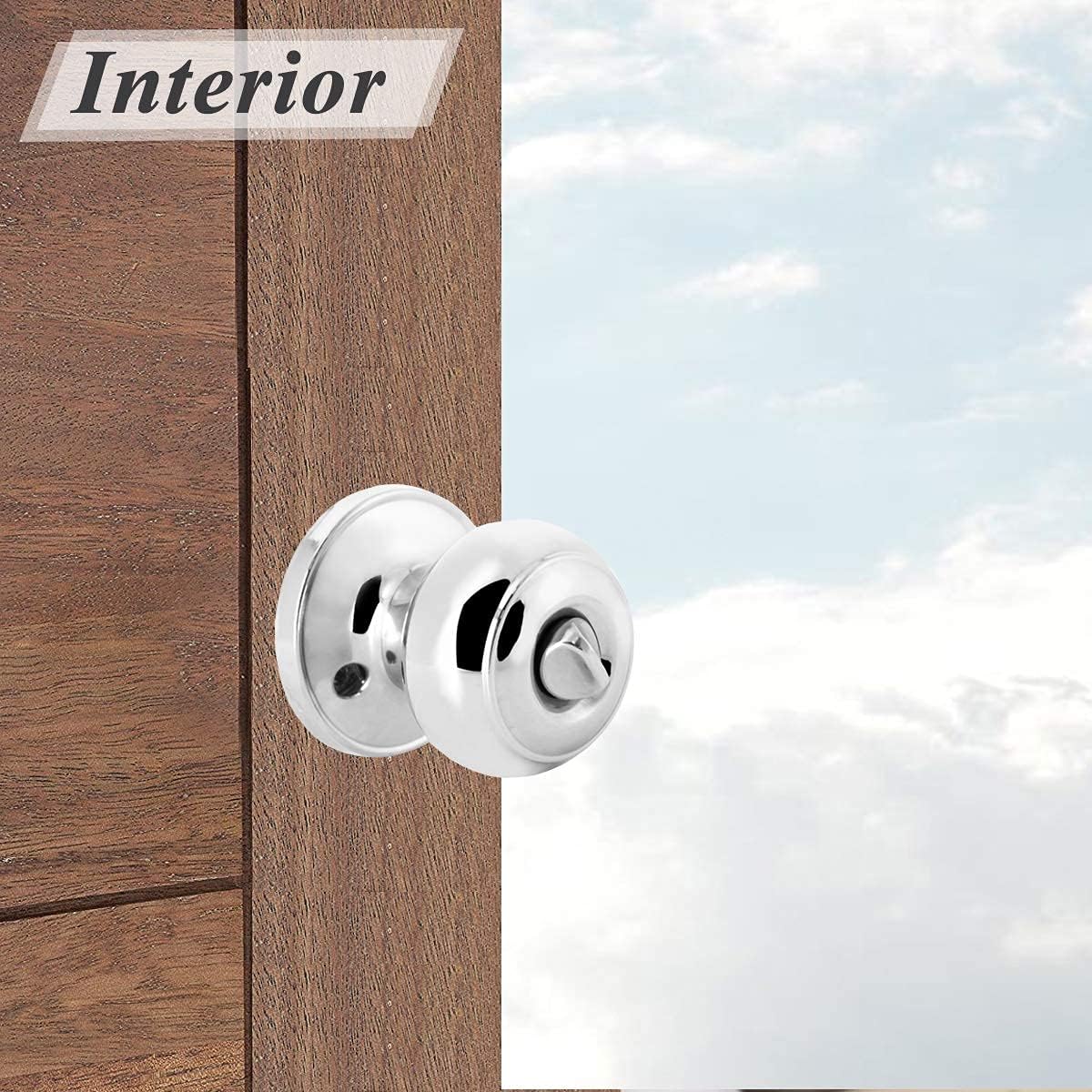 Probrico Polished Chrome Door Knobs Interior, 6 Pack Privacy Lock Knobs and 6 Pack Keyless Passage Knobs