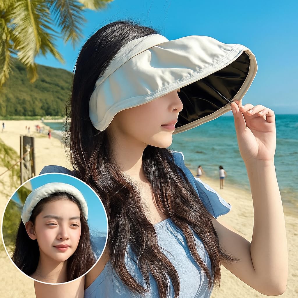 Women’s Wide Brim Sun Visor, Foldable Packable Beach Hat, UV Protection Roll-Up Summer Travel Hat