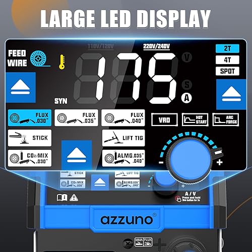 Miniatura 16 de AZZUNO Soldador MIG 110V/220V, 200A 8 en 1 Máquina de soldadura de núcleo de flujo MIG/Gas MIG/MAG/Aluminio MIG/Spot MIG/Spot MIG/Lift TIG/Stick