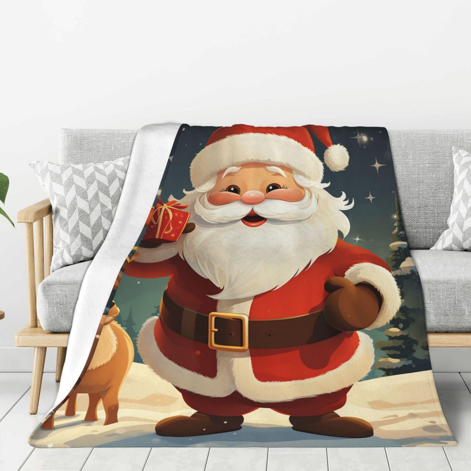 Christmas Santa Claus Throw Blanket Plush Flannel Fleece Blanket, Soft Lightweight Cozy Blankets 40"X30" for Bed Couch Sofa Travel