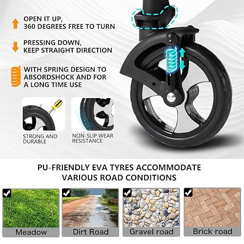 Miniatura 7 de Blahoo Cochecito de bebé para recién nacido, cochecito de paisaje alto 2 en 1, silla plegable de aleación de aluminio con respaldo ajustable. Toldo