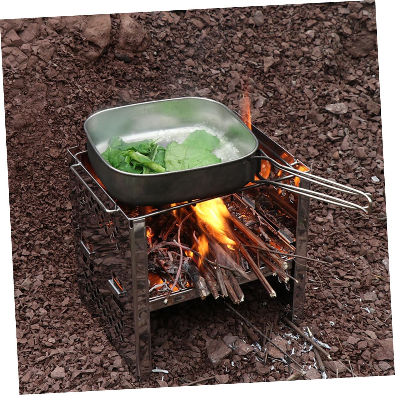 YARNOW Folding Stainless Steel Barbecue Grill Adjustable Height Portable Bbq Stove for Outdoor Camping Picnic with Double-layer Grill Rack
