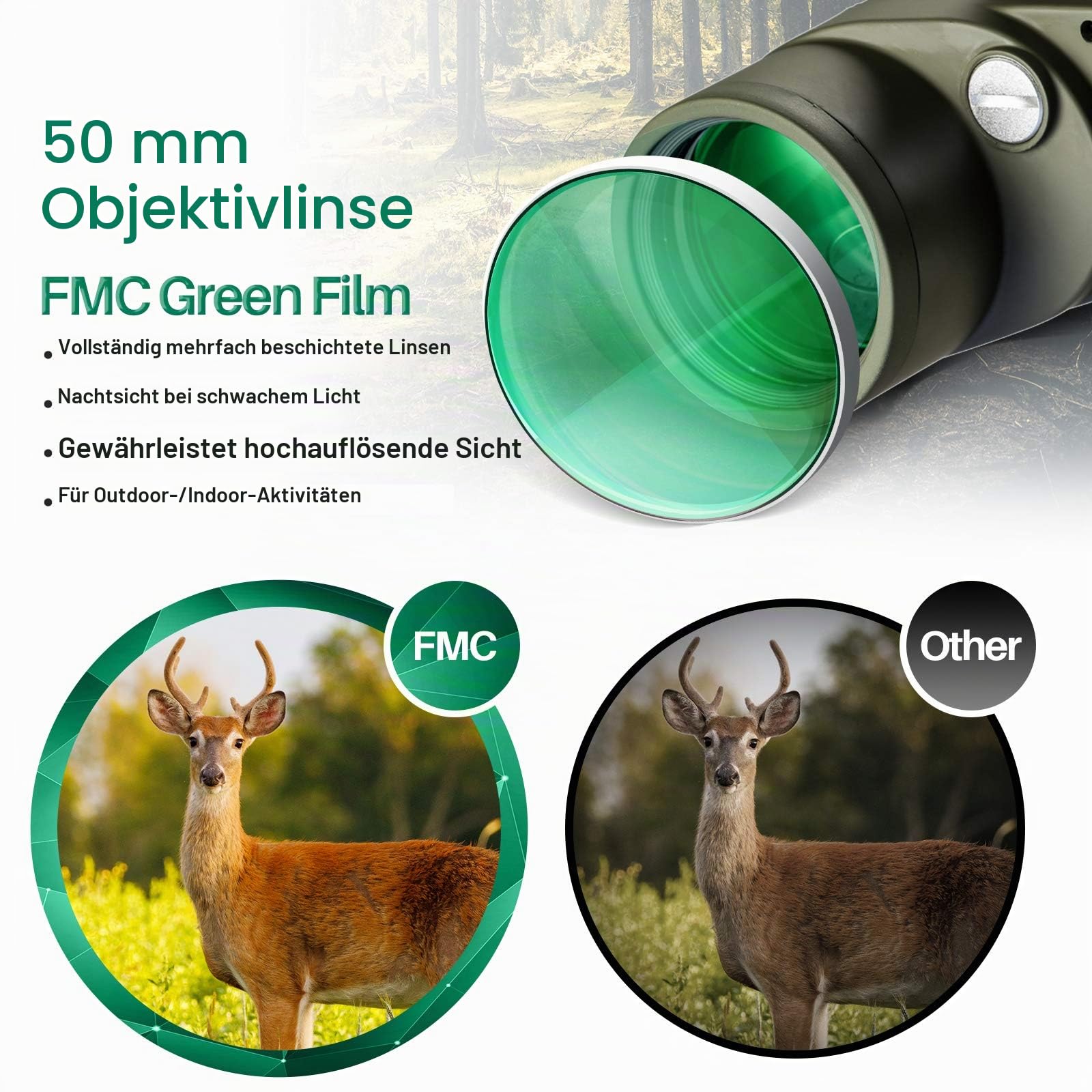 Fernglas Erwachsene 10x50 mit Entfernungsmesser und Beleuchtetem Kompass, für dDe Sicht Bei Niedrigem Licht, Vogelbeobachtung, Safari