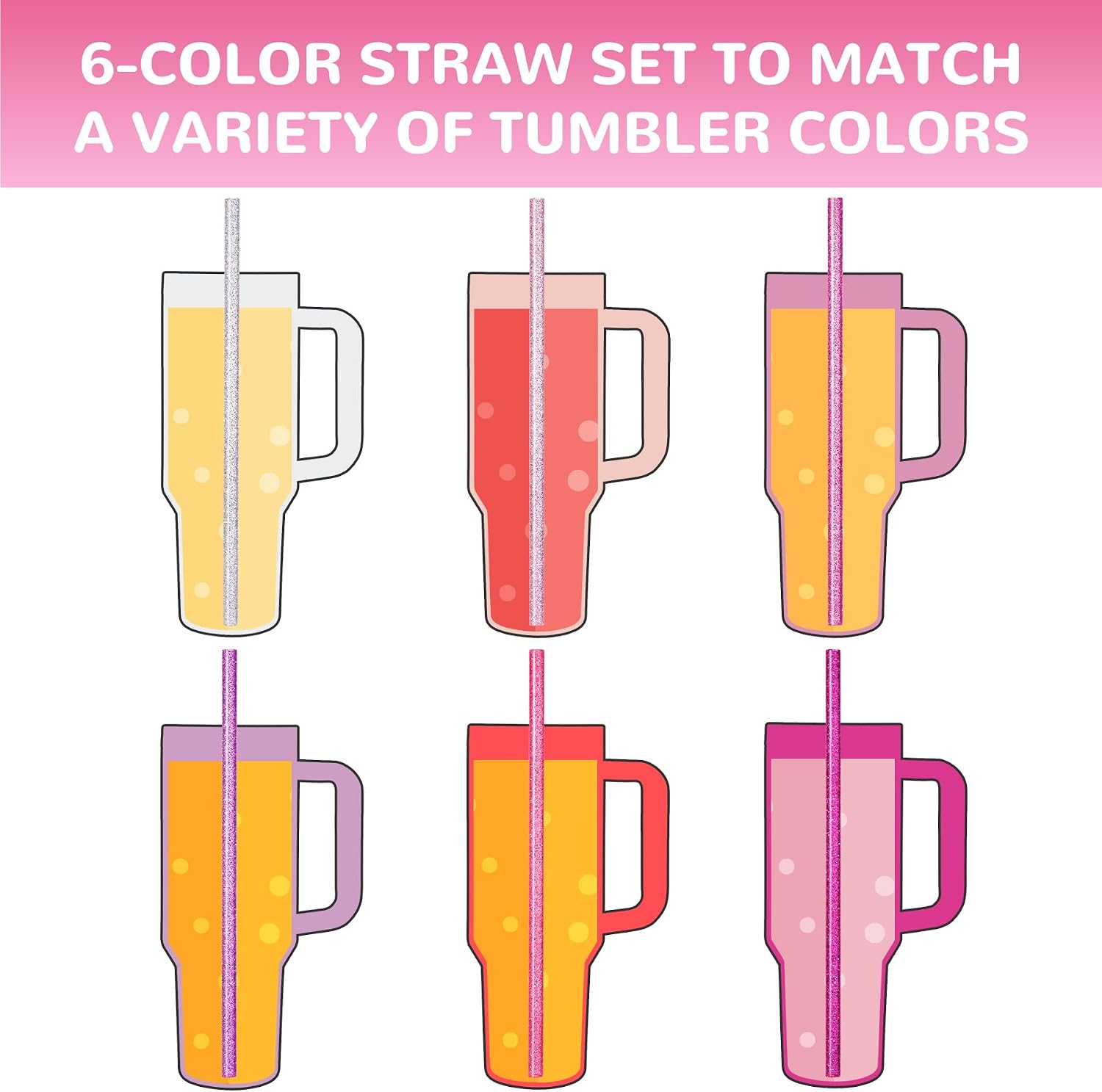 NiHome 12-Pack Glitter Replacement Straws Fit for Stanley 40 oz Tumbler, Assorted Color 12 Inch Reusable Straws Fit for Stanley Cups with Brushes, BPA-Free, with Laser-Induced Sparkle (Gradient Pink)