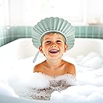 FUSACONY Kids Shower Cap, Baby Hair Washing Shield, Bath Visor for Toddlers, Bathing Head Face Eye Ear Protector, Air Cushioned Shampoo Caps with 20-Size Adjustment for 6Month+ to Adult (Blue)