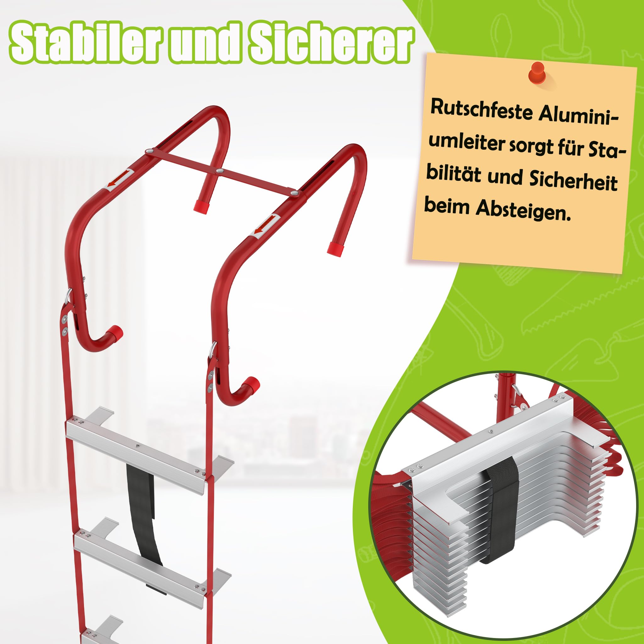 XMTECH escalera de cuerda de aluminio 15 m con gancho para emergencias