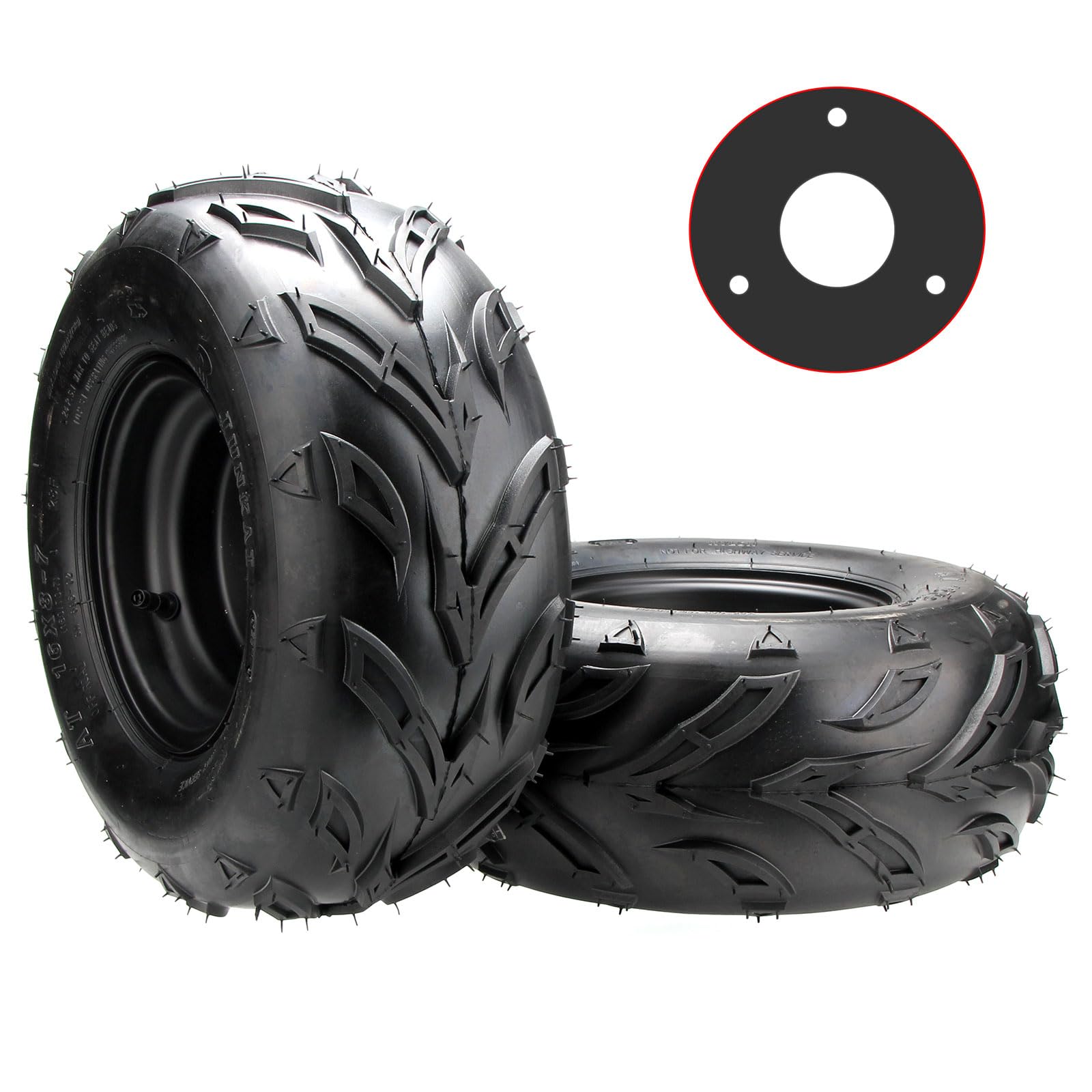 16x8-7 ATV Wheels, 3 lug 16x8-7 Tubeless Tires for Kazuma Quad ATV Go Kart UTV 125cc 150cc Off Road Tyres 3 Holes Rim set of 2