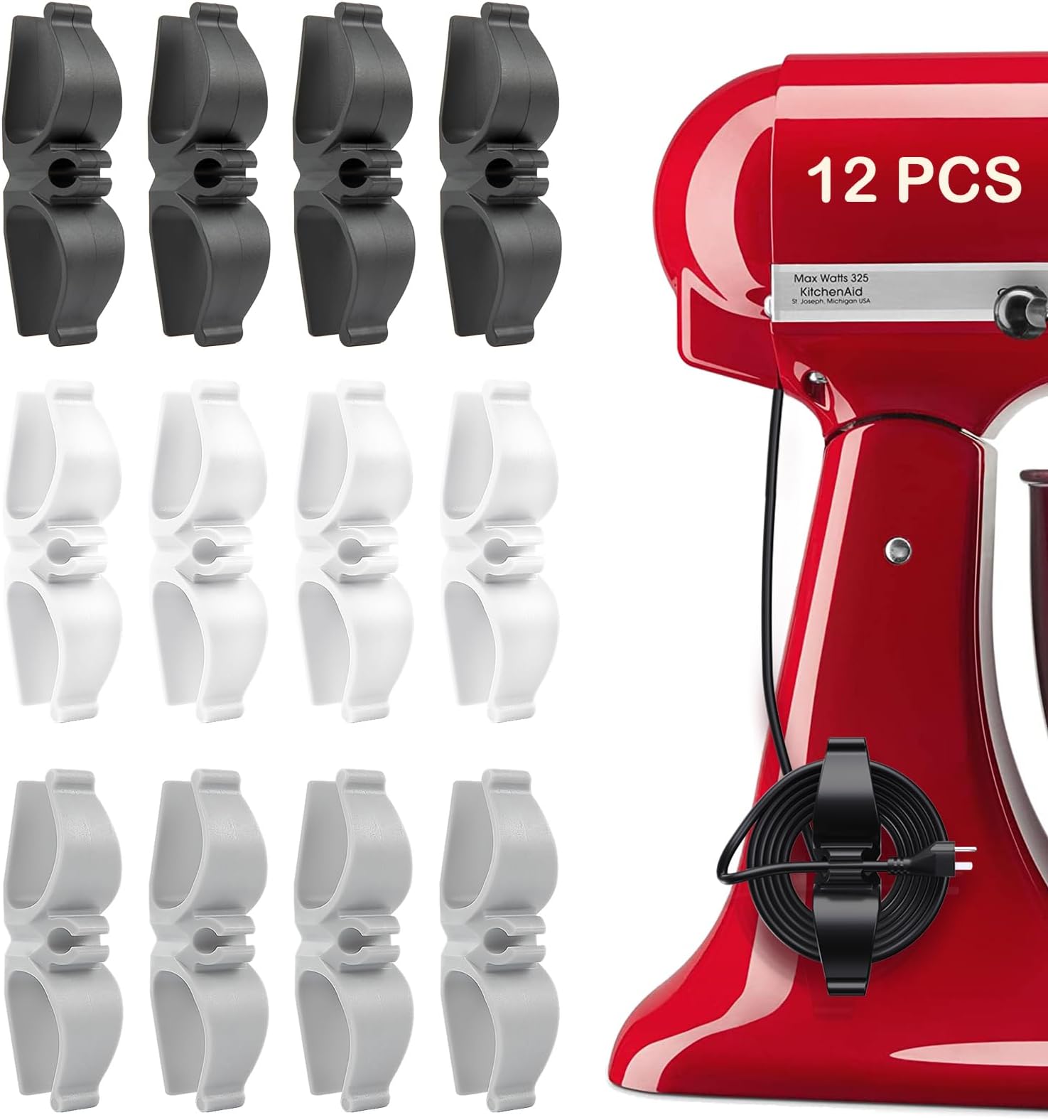 12 Pack Cord Organizer for Appliances, Upgraded Kitchen Appliance Cord Organizer Stick On Appliance Wire Organizer Wire Wrapper for Kitchen Appliances Mixers, Coffee Makers, Pressure Cooker, Air Fryer