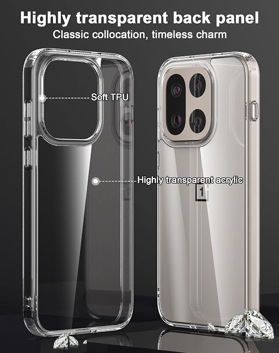 Clear Case for Oneplus 15, [Hard PC Back+Soft TPU Bumper] [Anti-Yellowing] Slim Fit Full Protective Shockproof Transparent Case Cover for Oneplus 15 2025