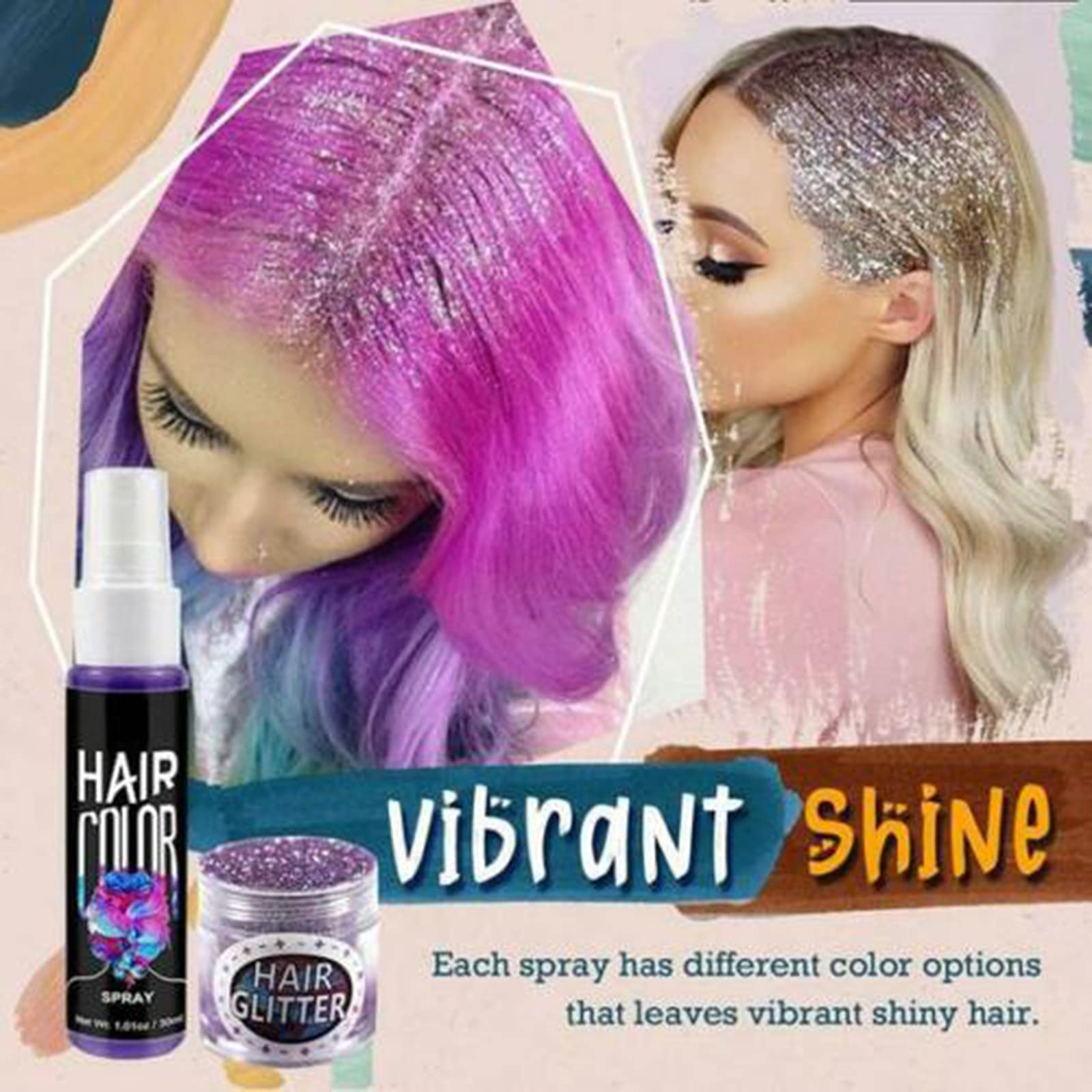 Amazon.com : Instant Hair Coloring Spray Set, Hair Dye Coloring And Glitter  Powder Kit, Creative DIY Hair Color Dye Lasting Hair Coloring Tool Stylist  Salon for Girls Men Birthday Party Cosplay Gift (