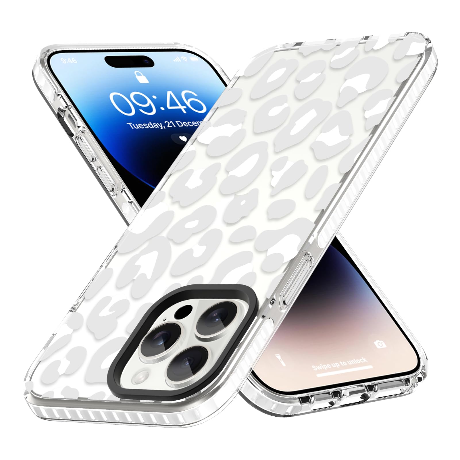 ZIYE Clear Case for iPhone 14 Pro Phone Case White Leopard Design Shockproof Soft TPU Bumper Protective for Women Girls Girly Cute Cover