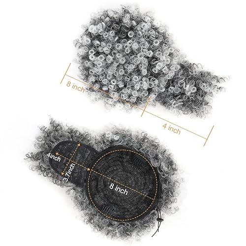 Miniatura 5 de Cola de caballo gris afro con cordón y piezas de cabello rizado, clip en flequillo, extensiones de cabello corto con cordón para mujeres negras