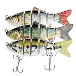 Lifelike Fishing Lures for Freshwater and Saltwater Angling - Realistic Trout and Bass Lures with Segmented Bodies, Rustproof Dual Treble Hooks and Integrated Gravity Ball for Diving (3 Pk)