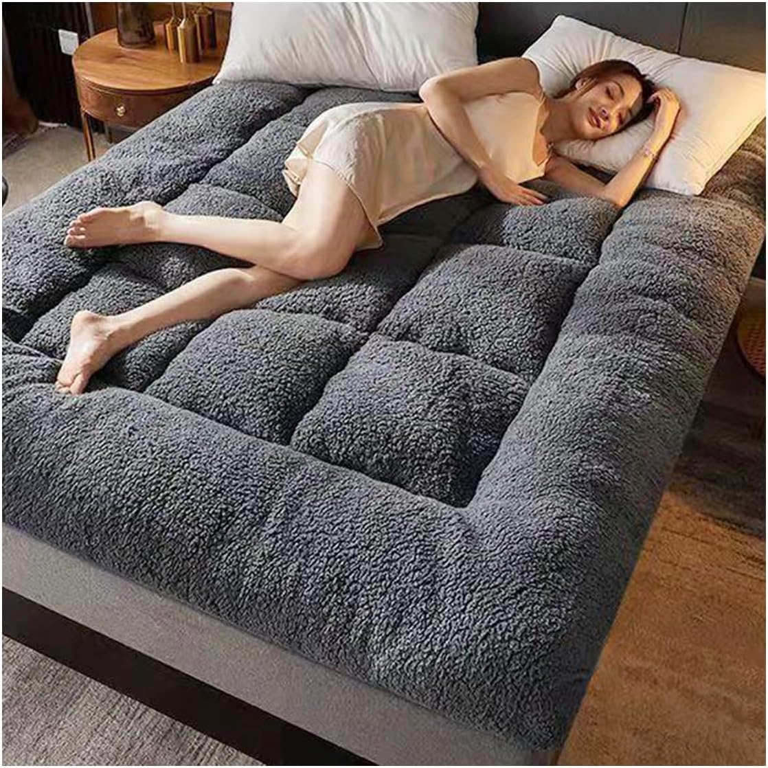 OBONG Sherpa Fleece Mattress Topper Full Queen Ultra Soft Mattress Pad Extra Thick Plush Breathable Bed Topper Down Alternative Overfilled Futon Mattress (Color : J, Size : Twin-90 * 200cm)