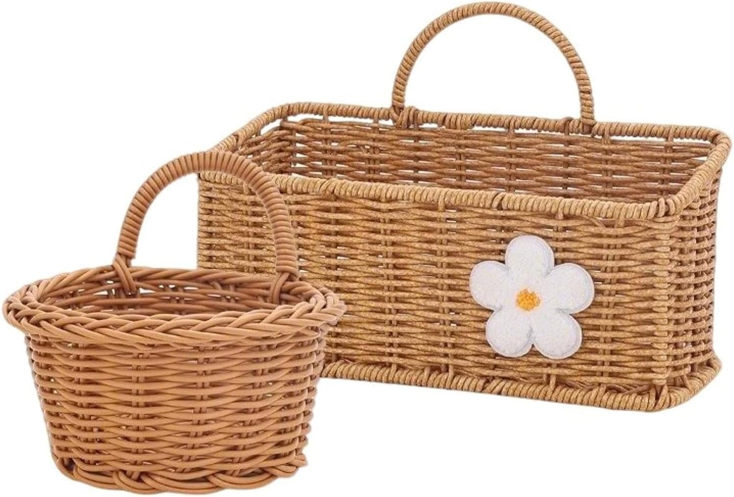 Woven Hanging Wall Baskets Boho Style Faux Rattan Storage Baskets with Handles for Kitchen Bathroom Pantry Home Decor,C