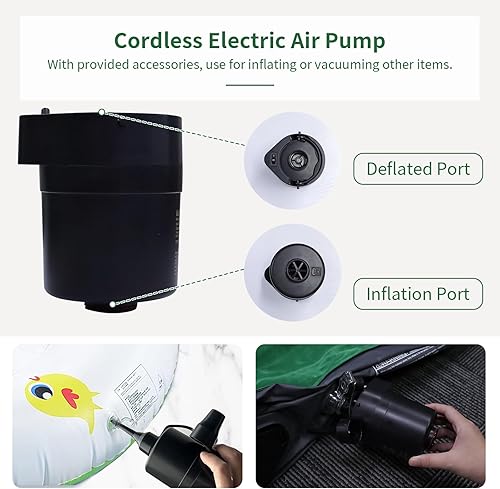 Miniatura 7 de ayamaya Colchón de aire Queen para acampar con bomba incorporada inalámbrica, colchón de lujo doble de 16 pulgadas, alfombrilla autoinflable