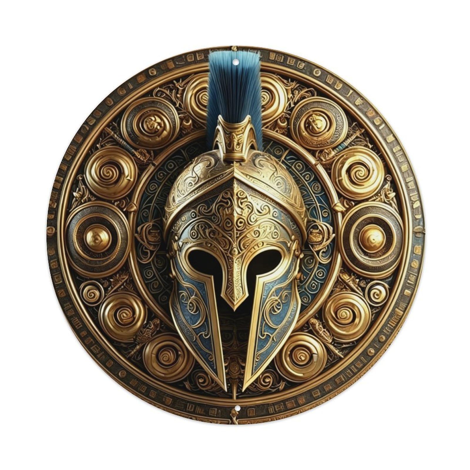 Ldfuieksufg Style Round Vintage Gold Spartan Helmet Ornate Metal Wall Sign Vintage Aluminium Metal Sign, Retro Wall Decor For Home, Bar, Garage & Farmhouse 20X20cm