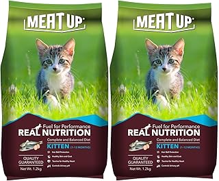 Meat Up Kitten Dry Cat Food (Up to 12 Months) 1.2kg + 1.2kg (Total 2.4kg Pack) | Ocean Fish Flavour | Complete Nutrition |...