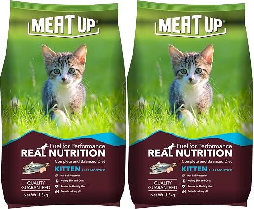 Meat Up Kitten Dry Cat Food (Up to 12 Months) 1.2kg + 1.2kg (Total 2.4kg Pack) | Ocean Fish Flavour | Complete Nutrition |...