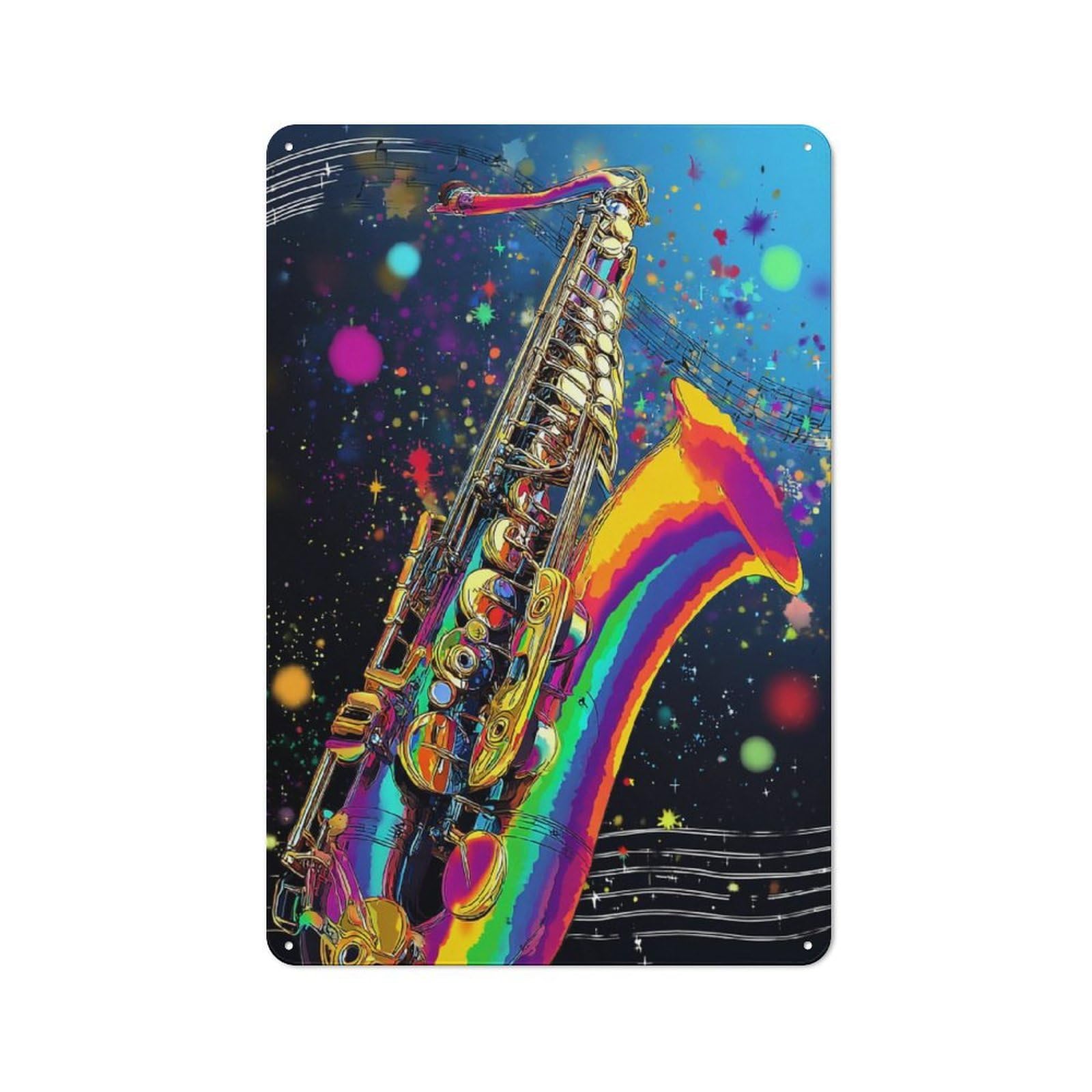 Junmoney Rainbow Saxophone In Space Cottage Metal Wall Decor 30X20cm, Shed Metal Sign For Conservatory, Home Bar Or Utility Room