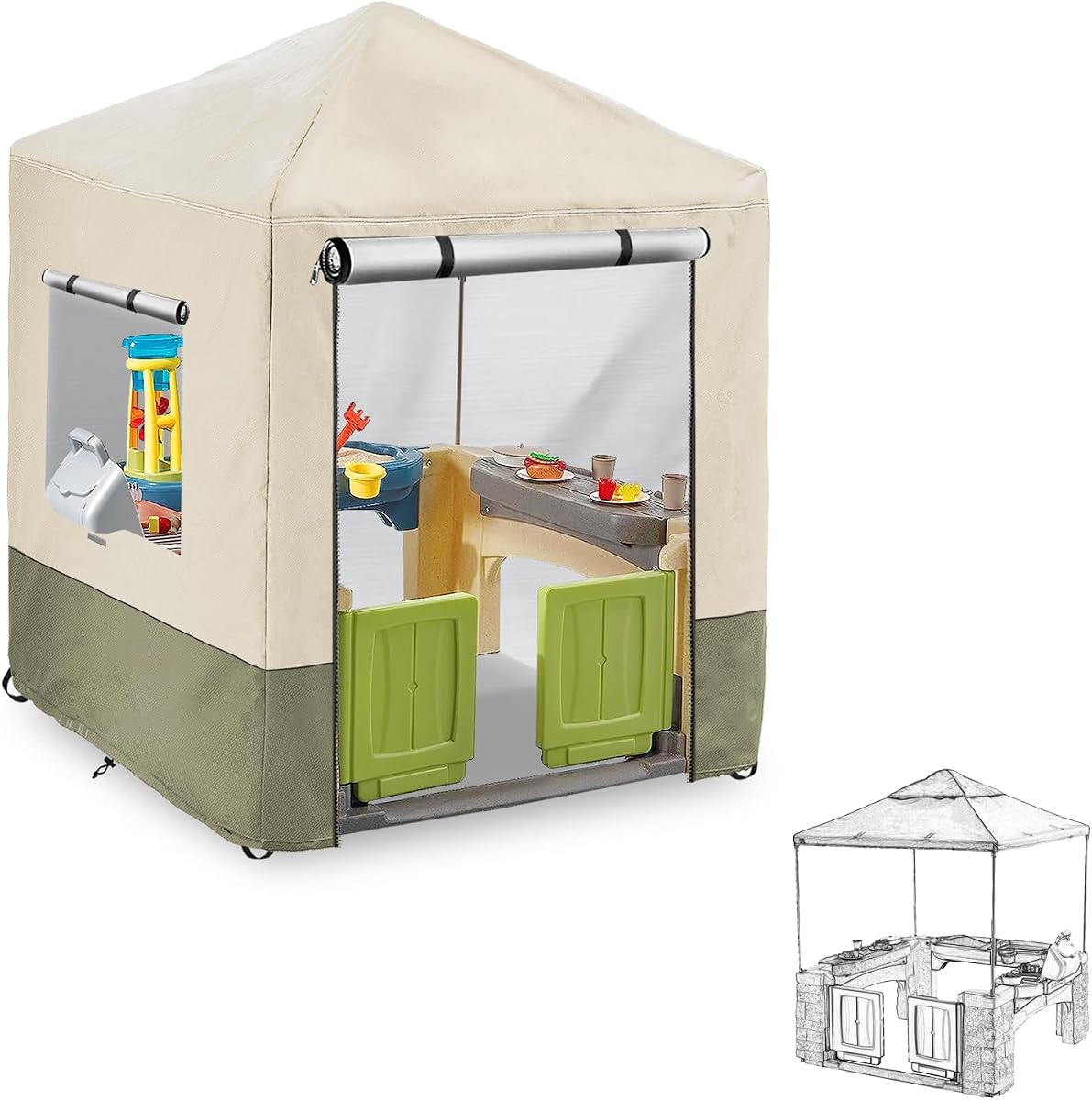 Outdoor Kids Playhouse Cover,600D Heavy Duty Waterproof Play House Covers,56" W x 56" D x 60" H,Suitable for All Around Playtime Patio with Canopy Playset -Beige