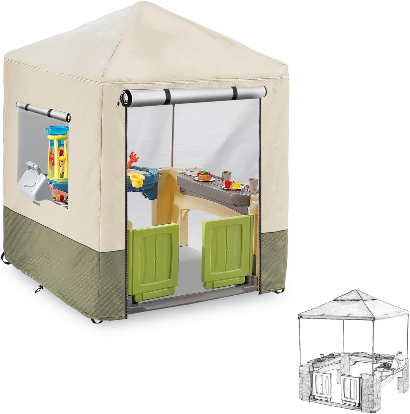 Outdoor Kids Playhouse Cover,600D Heavy Duty Waterproof Play House Covers,56" W x 56" D x 60" H,Suitable for All Around Playtime Patio with Canopy Playset -Beige