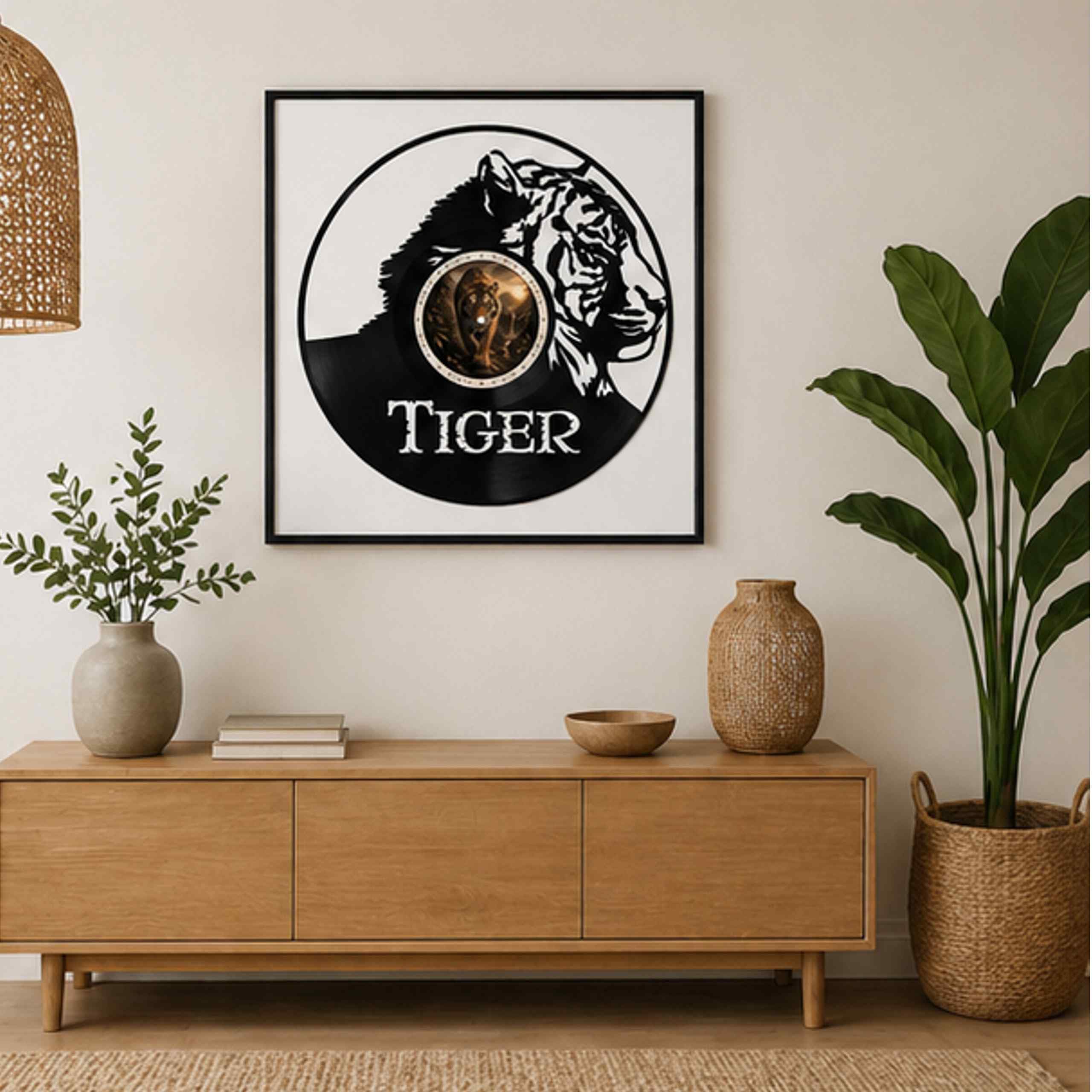 EVEVO Decorazione da parete in vinile, con cornice, 32 x 32 cm, motivo: tigre, animale selvatico, regalo per gli amanti degli animali, avventurieri