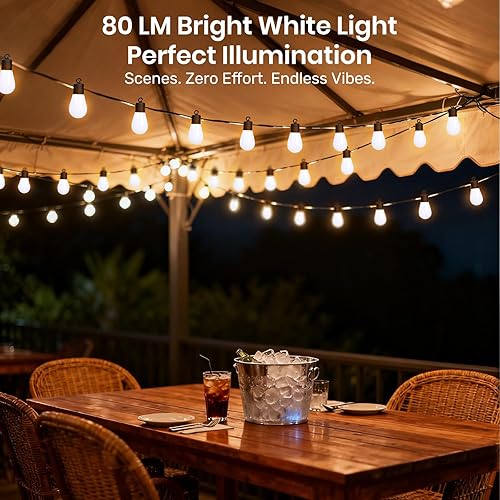 Miniatura 5 de Guirnalda de luces inteligentes para exteriores, 50 pies, RGB+IC y luces blancas cálidas de Navidad para exteriores con 20 bombillas LED regulables,