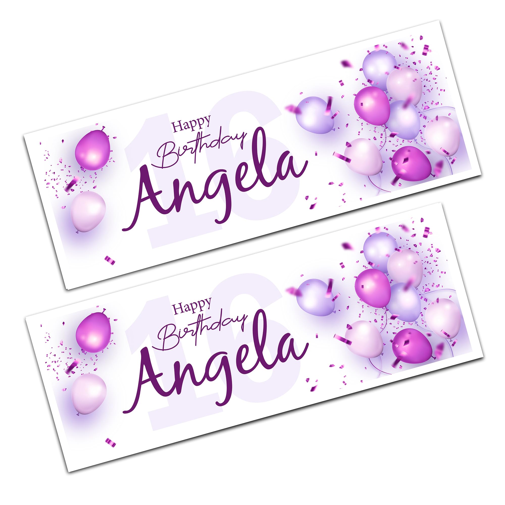 x2 Personalised Happy Birthday Name Age Banners Purple