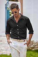Vista 34 de COOFANDY Camisa Oxford de manga larga con botones para hombre, camisas de vestir de ajuste regular