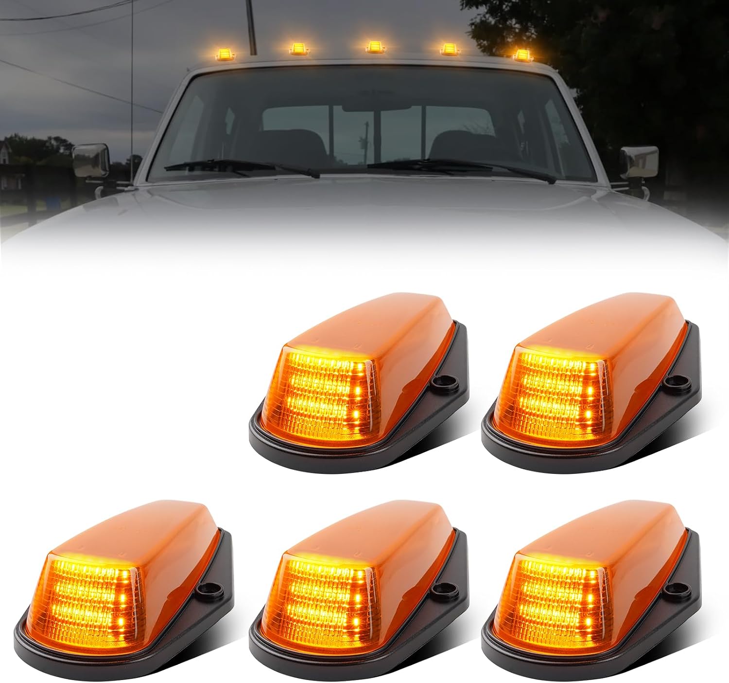 LED Cab Roof Marker Lights Compatible with F150 F250 1984-1996 & F250 HD 1997 & F350 1984-1997 & F Super Duty 1988-1997 Running Clearance Top Marker Lamp (Amber Lens & Light)