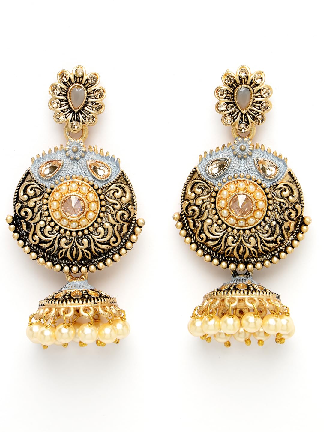 ADIVA Antique Gold-Plated Teal Hand-Painted Kundan & Pearls Handcrafted Traditional Jhumka Earrings Set for Women & Girls (B0CSSTJ9HB) Amazon Price History, Amazon Price Tracker