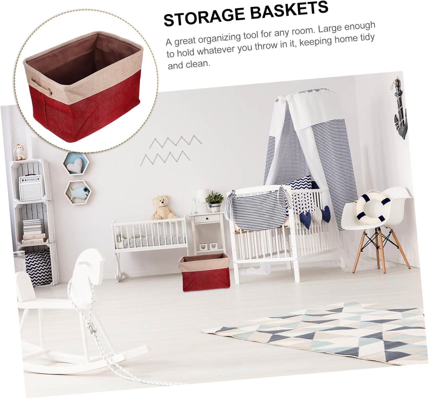 Foldable Clothes Storage Box with Handle, Large Cotton Linen Bin image 2