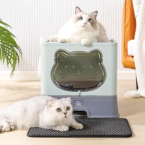 Miniatura 6 de HelloMiao Caja de arena para gatos totalmente cerrada con tapa, inodoro plegable extra grande para gatos, bandeja de arena para gatos con cuchara de