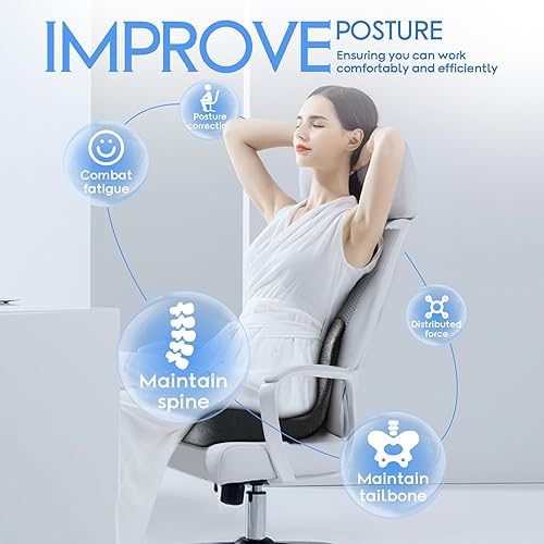 Miniatura 5 de Cojín de asiento de oficina para apoyo de glúteos y espalda, almohadas grandes de espuma viscoelástica para el coxis para sentarse, almohada de