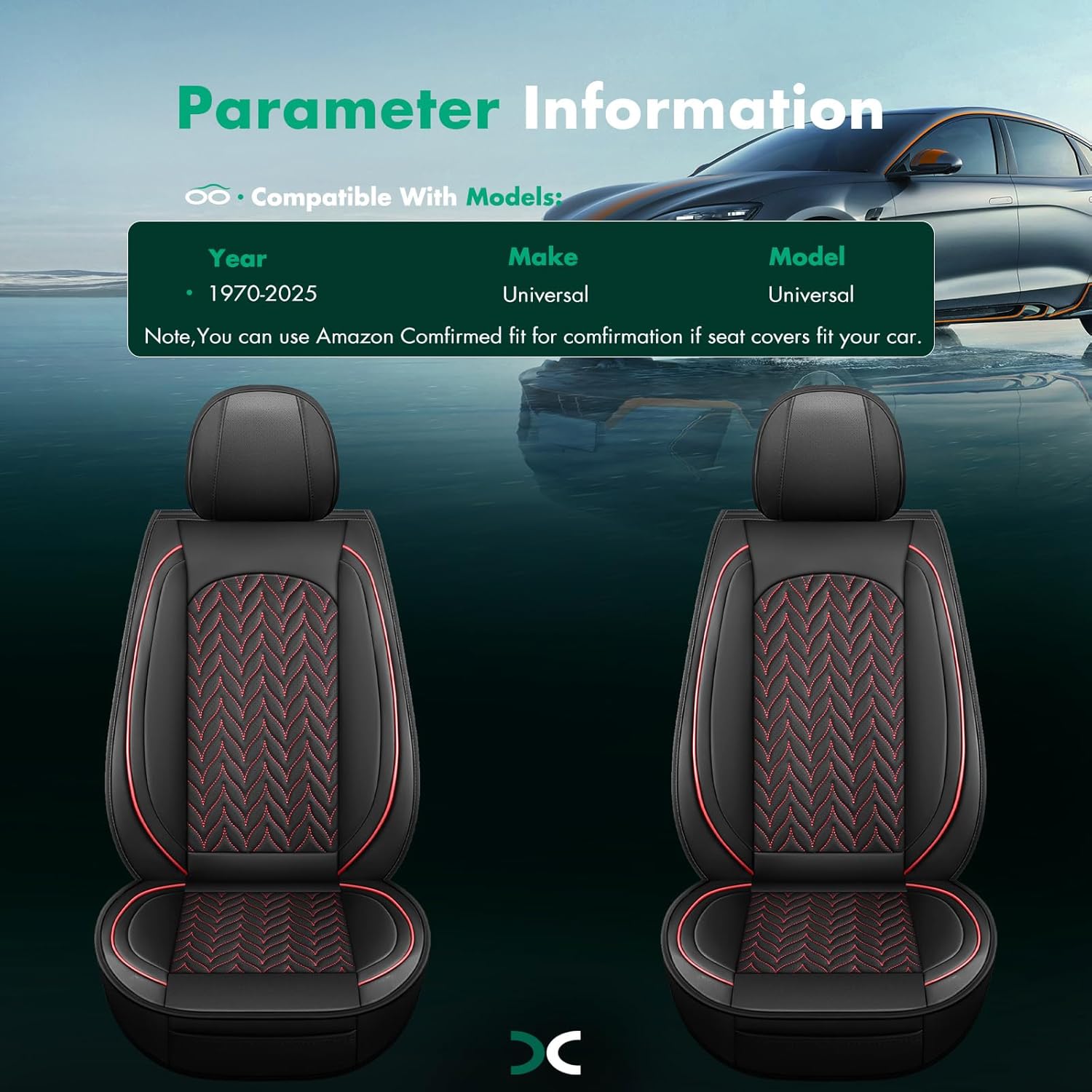 SCITOO Universal Front Seat Covers,2PCS Car Seat Covers Waterproof Vehicle Seat Covers Faux Leather Car Seat Cover For Cars SUV Pick-up Truck Sedan Seat Cover Set (Front, Black And Red)