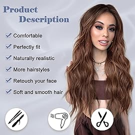 NAYOO Long Ombre Brown Wavy Wig for Women 26 Inch Middle Part Curly Wavy Wig Natural Looking Synthetic Heat Resistant Fiber for Daily Party Use (Ombre Brown)