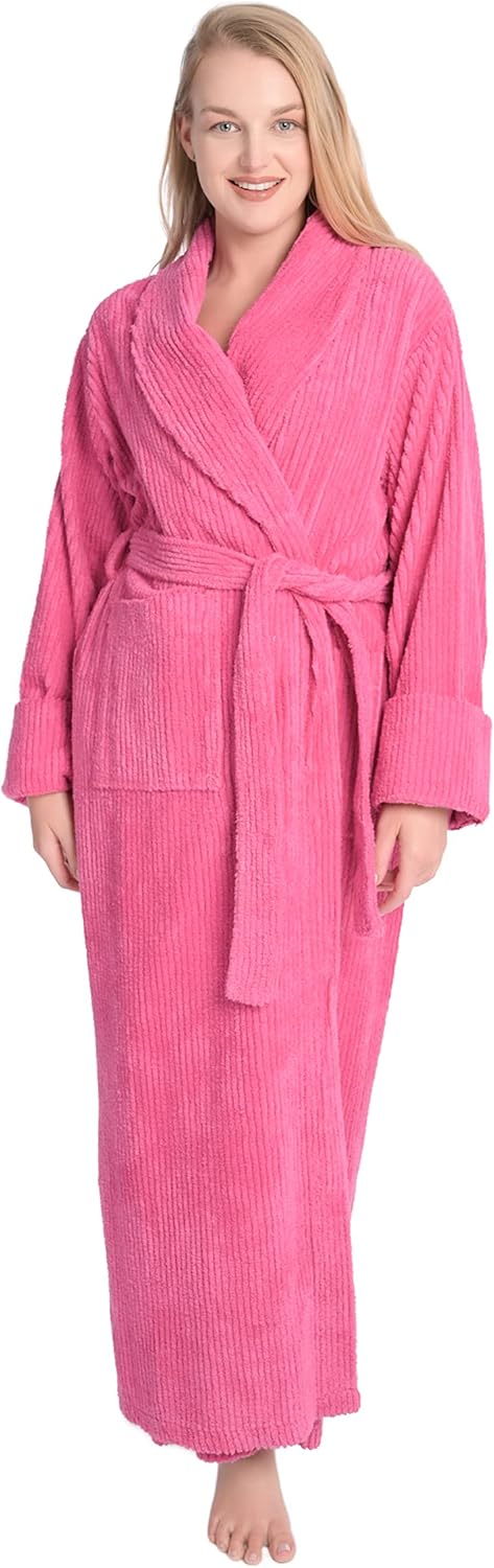 HOC 100% Cotton Women's Classic Chenille Shawl Collar Robe