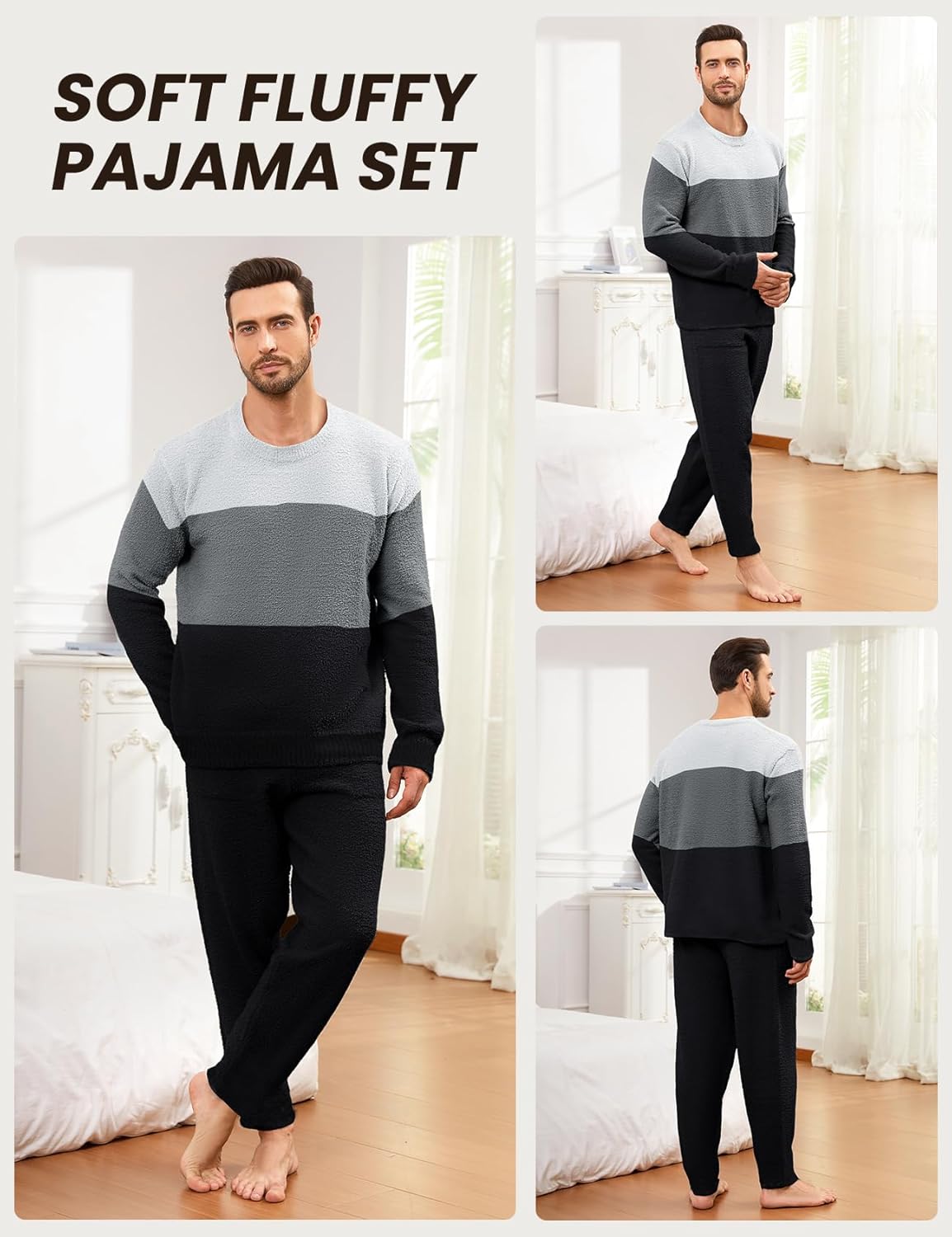 Yimoon Mens Fleece Pajamas Set Soft Fluffy Pjs Sleepwear Winter Warm Long Sleeve Fuzzy Loungewear - Image 5