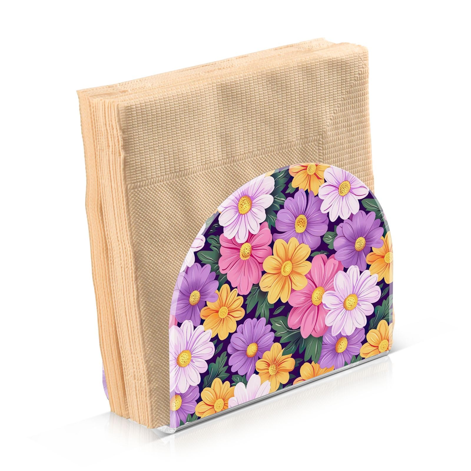Qilmy Serviettenhalter Aus Acryl – U-förmiges Design Mit Frühlingsblumen, Für Küche & Tisch