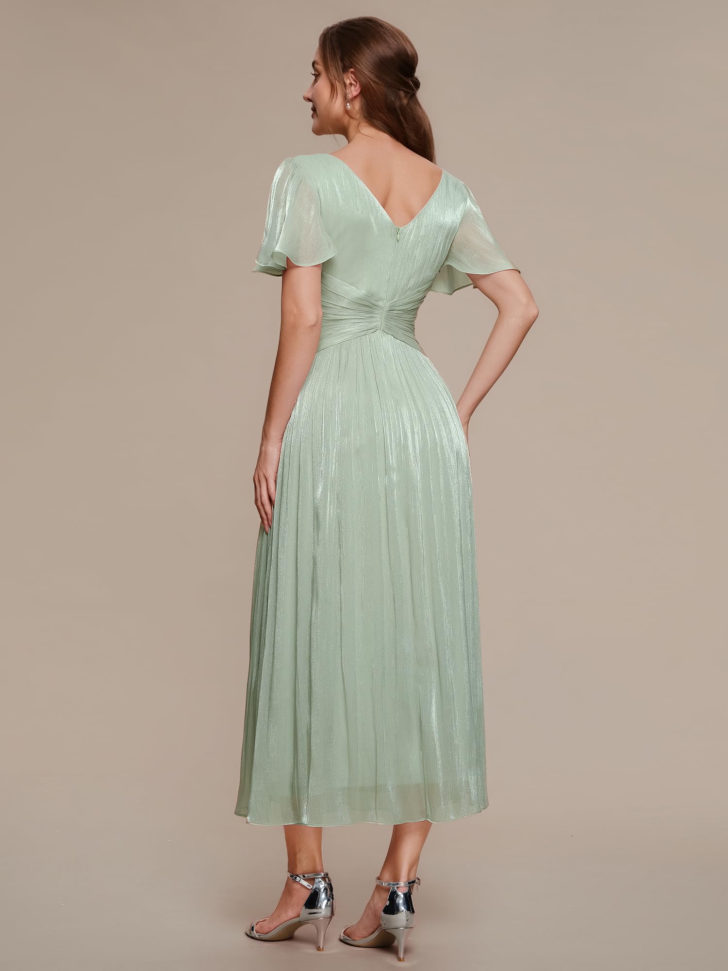 Ever-Pretty Kleid für Hochzeitsgäste Midi Sommer Kurzarm Abendkleider EG02770
