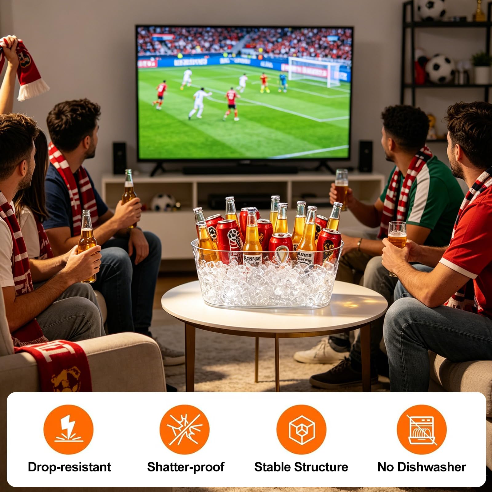 Eiskübel für Partys, 4 Packungen, 15 l großer Eiskübel mit 4 Schaufeln, transparenter Acryl-Kunststoffwanne für Zuhause, Büro, Kühlschrank, Zubehör für Champagner, Bier, Cocktail auf Mimose, Bar