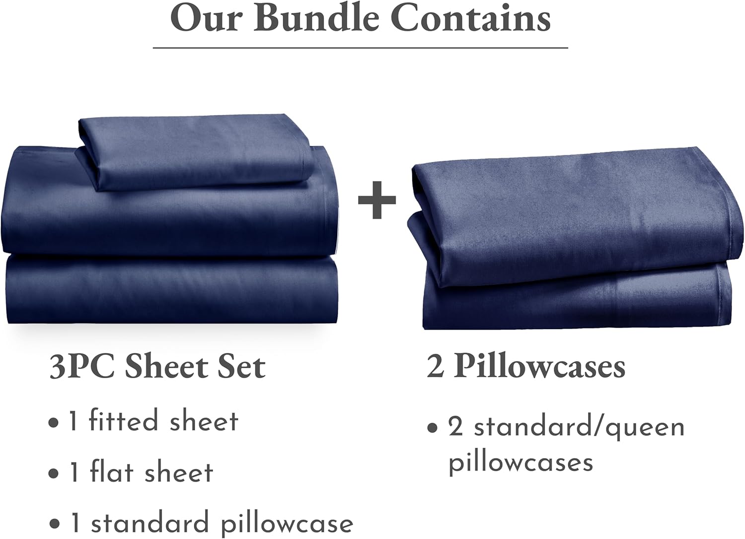 California Design Den 5 Piece Twin XL Size Sheet Set with 3 Pillowcases - Soft 100% Cotton Sateen (Navy Blue)
