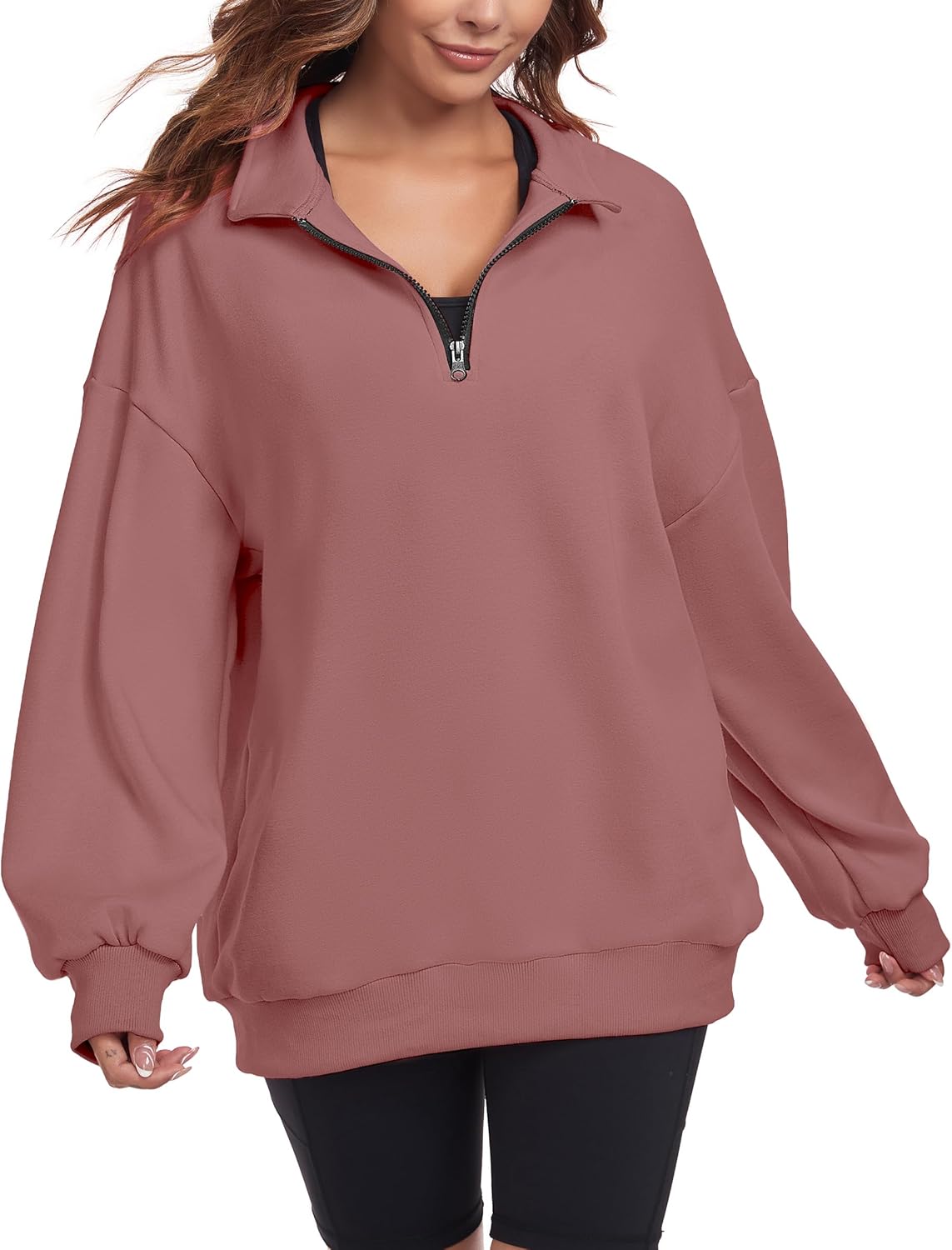 Oversized Sweatshirt for Womens Half Zip Pullover Top Casual Long Sleeve Fleece Sweatshirt