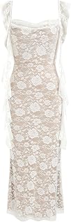 CIDER Women's Sleeveless Mesh Maxi Dress: Formal Wedding Guest Summer Cocktail Dress with Ruffle Hem & Cowl Neck
