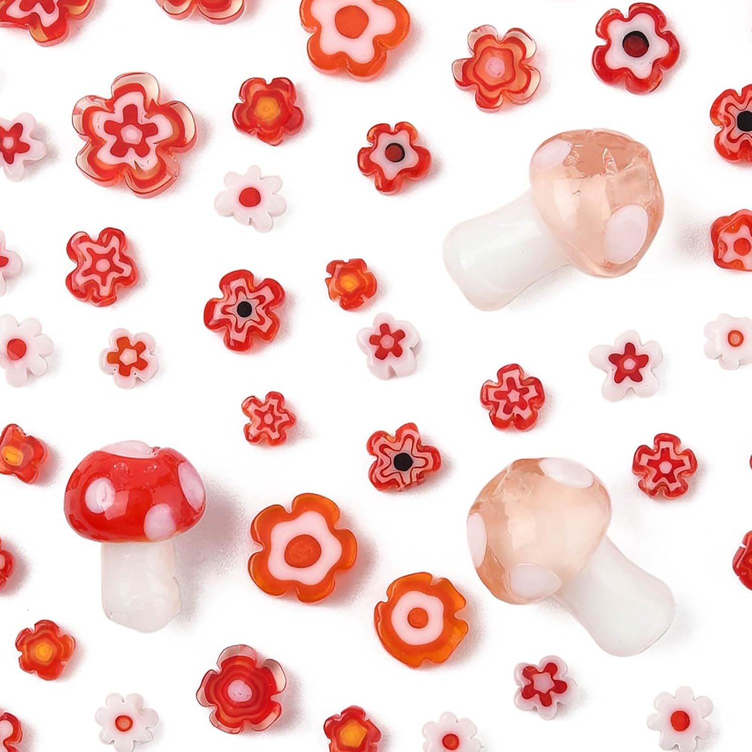 156Pcs Millefiori Lampwork Glass Beads for Jewelry Making Handmade Red Flower Mushroom Spacer Beads for Bracelets Necklaces Earrings Crafting - Image 2