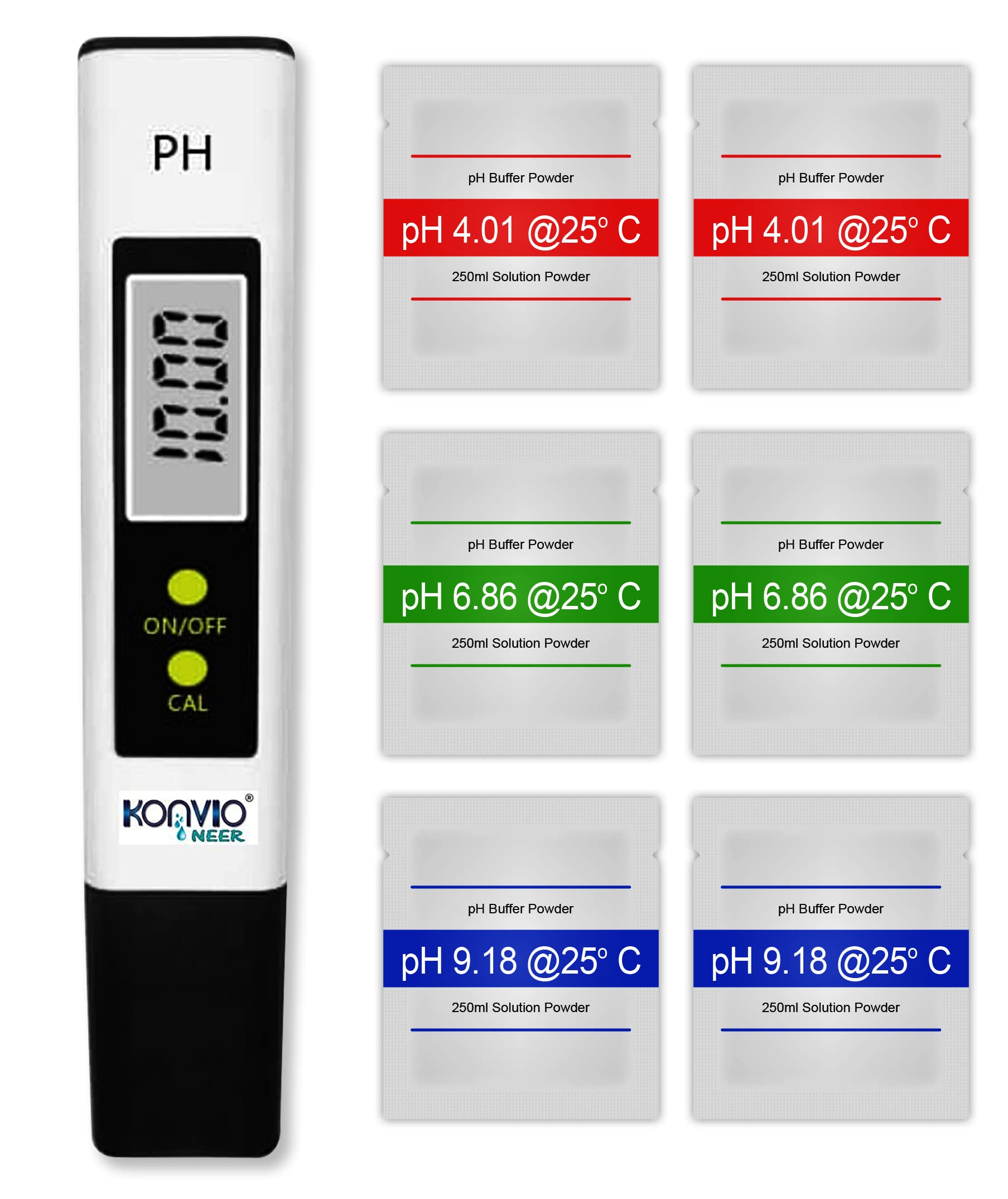 Konvio Neer pH Test Meter with 0.00-14.00ph Measure Range for Drinking Water, Hydroponics, Aquariums, Swimming Pools with Extra Pack of 6 Buffer Solution-image-33