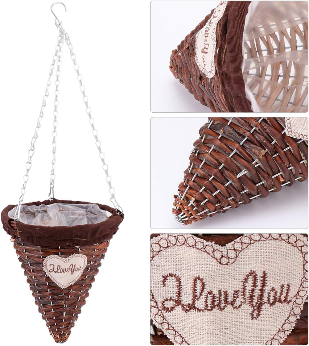 DOITOOL Cone Shaped Hanging Wicker Plant Basket Rustic Decor Wall Hanging Rattan Basket Banana Leaf Cone Decorative for Indoor/Outdoor
