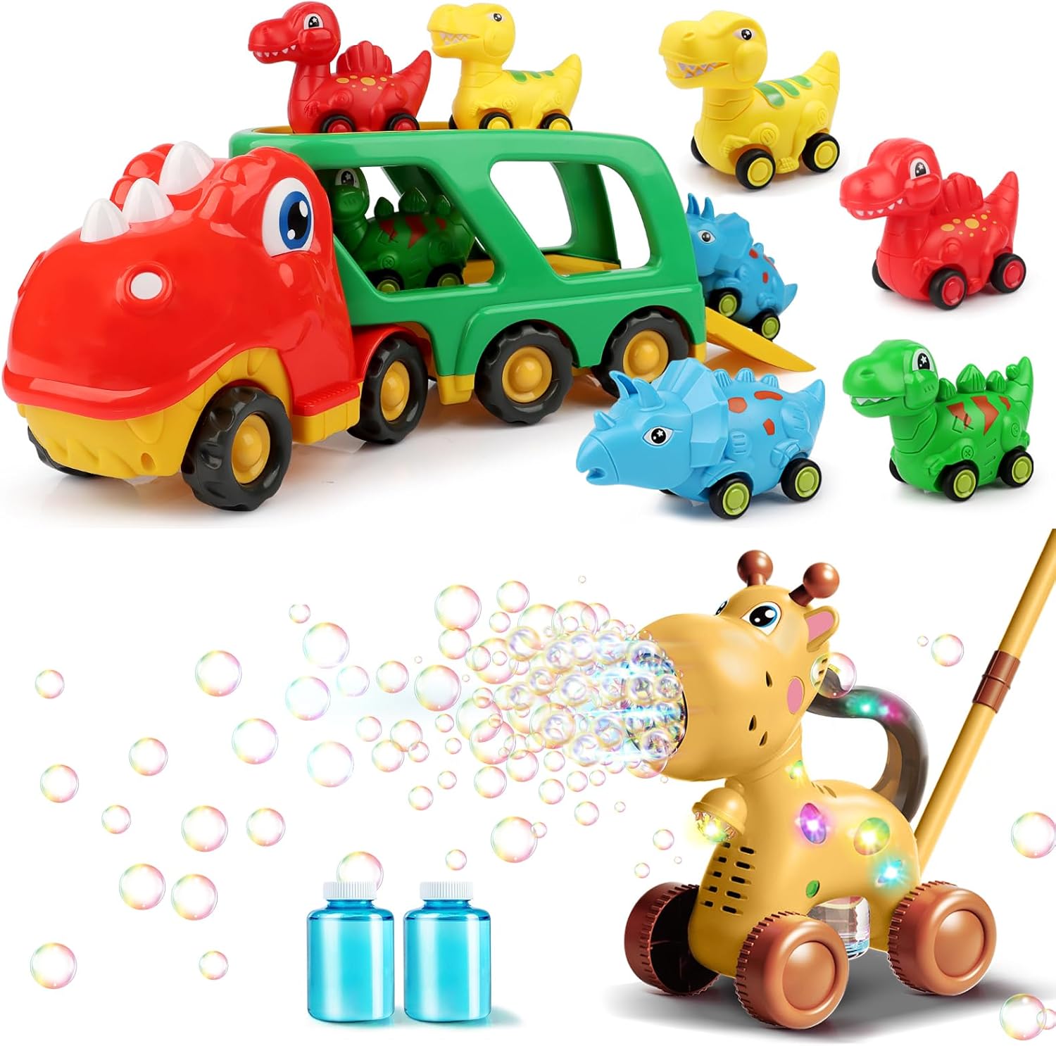Nicmore Toddler Toys Car Dinosaur Truck for Boys Bundle with Automatic Bubble Machine Toddler Toys